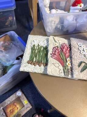 Set of 3 Cheri Blum 3D Floral Textured Resin Wall Plaques Ginger Narcissus Orchi